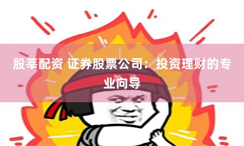 股莘配资 证券股票公司：投资理财的专业向导